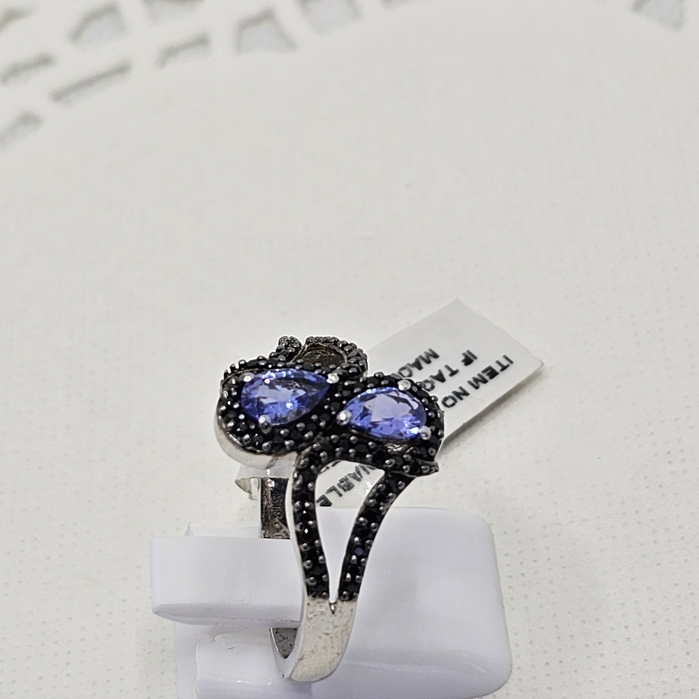 Natural Tanzanite & Black Spinel Ring Sterling Silver Platinum Overlay Sz 9! - Picture 3 of 7